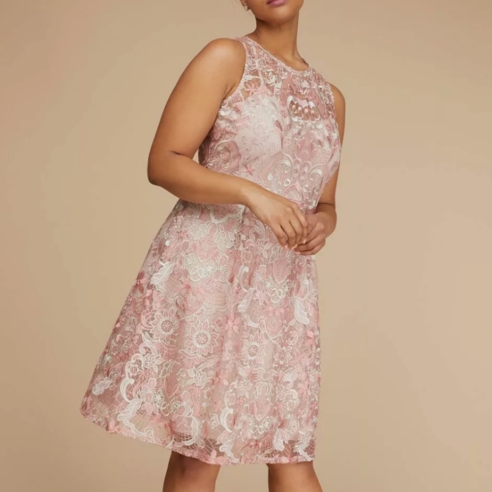 NWT Lane Bryant Pink Floral Lace Overlay Dress